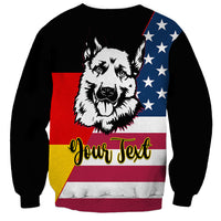 Unisex black crewneck sweatshirt with German Shepherd and 'Your Text' flag graphic
