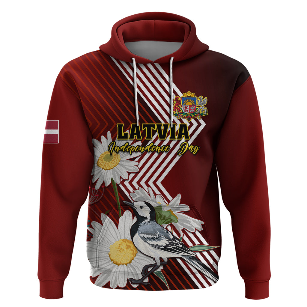 Latvia Independence Day Hoodie Latvijas White Wagtail With Daisy Flowers - Wonder Print Shop