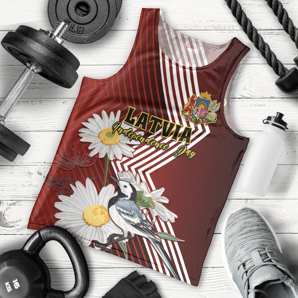 Latvia Independence Day Men Tank Top Latvijas White Wagtail With Daisy Flowers - Wonder Print Shop