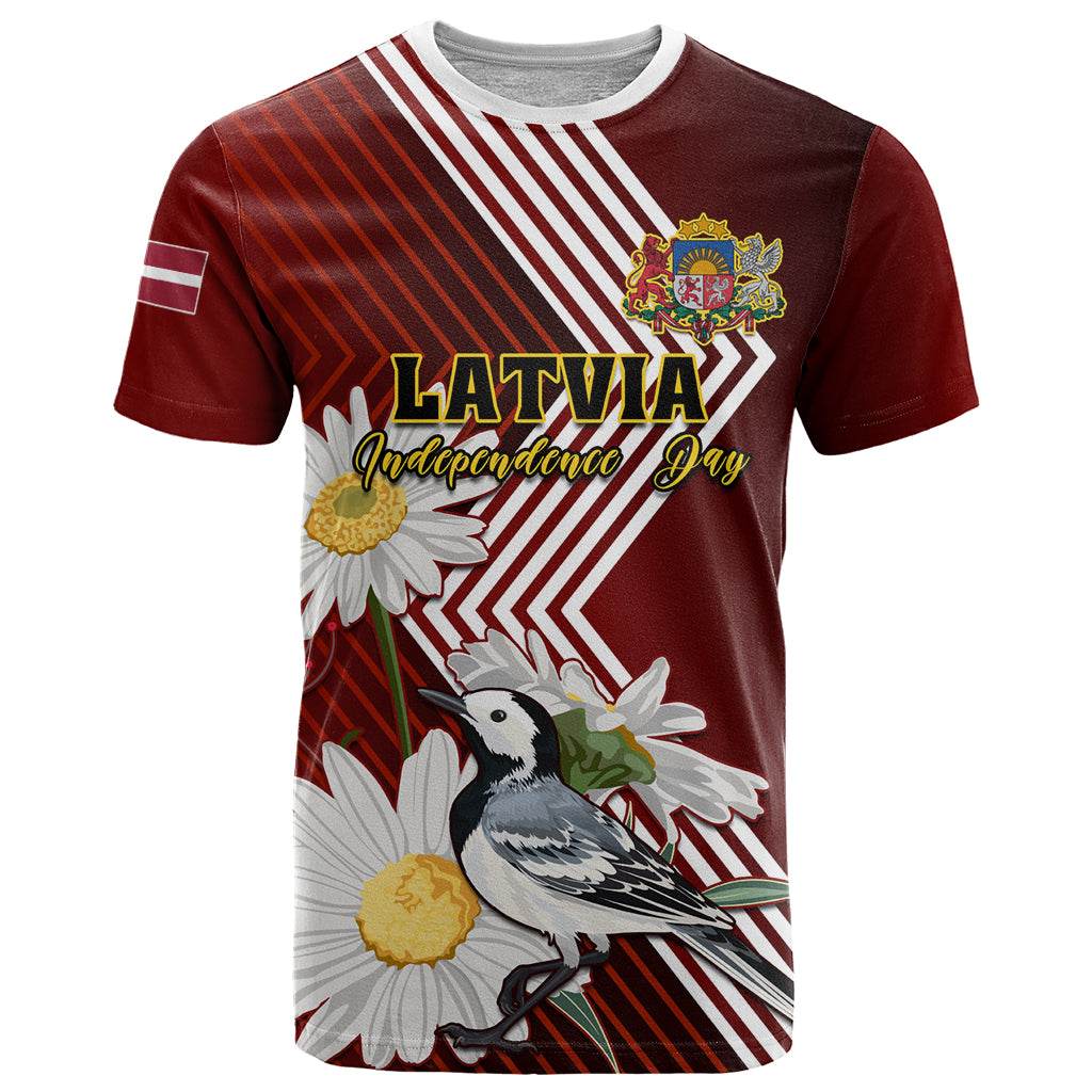 Latvia Independence Day T Shirt Latvijas White Wagtail With Daisy Flowers - Wonder Print Shop