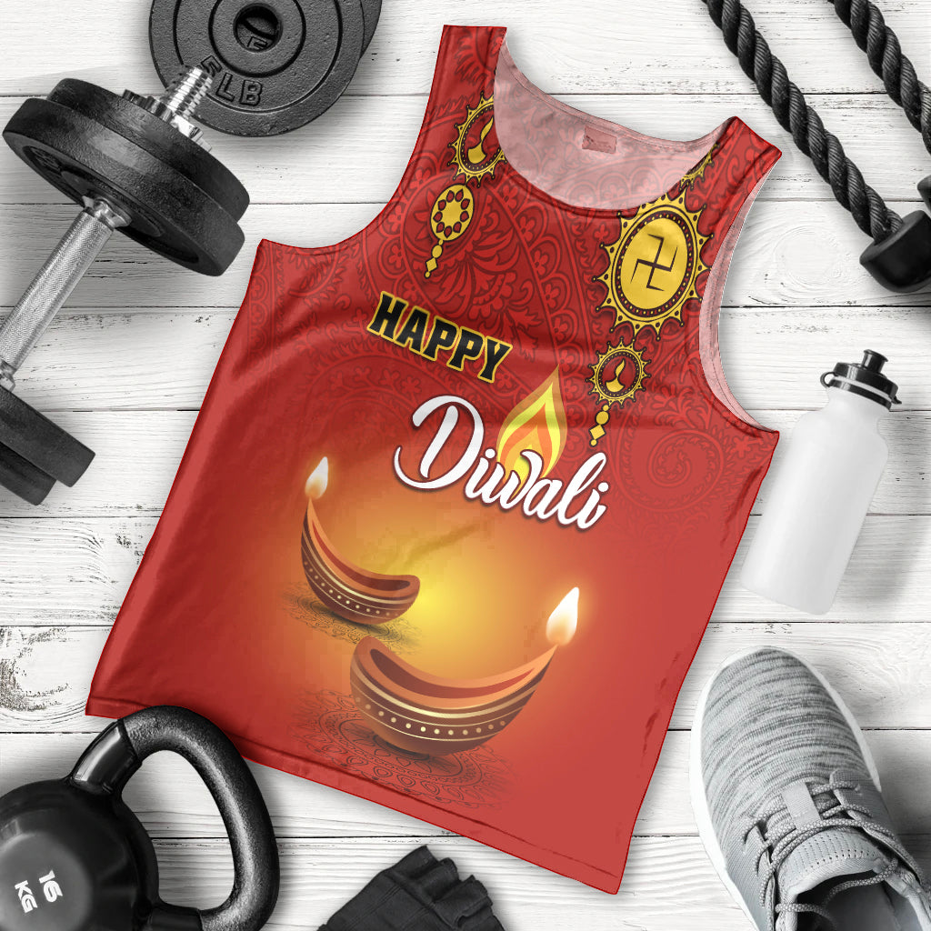 Personalised Diwali Festival Men Tank Top Diya With Paisley Pattern - Wonder Print Shop