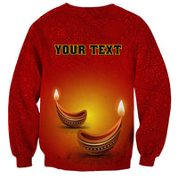 Red crewneck sweatshirt with paisley print, YOUR TEXT and diya graphic