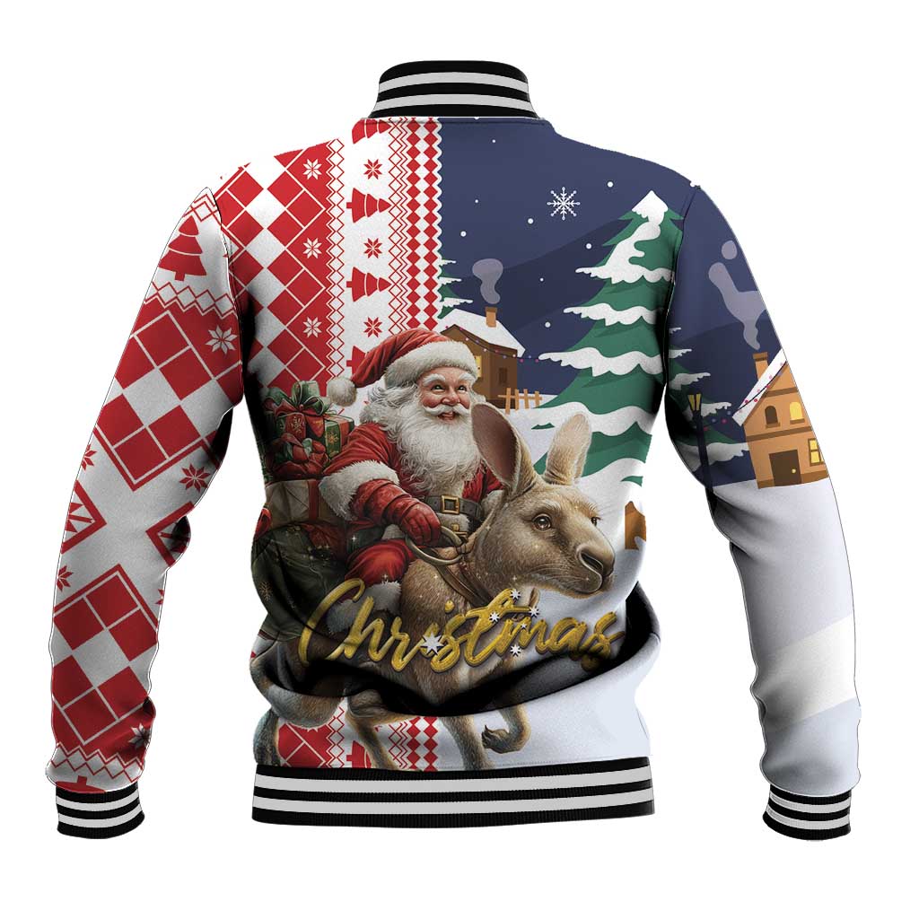 Unisex Christmas baseball jacket back with Santa, reindeer and plaid, ribbed hem