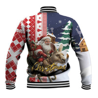Unisex Christmas baseball jacket back with Santa, reindeer and plaid, ribbed hem