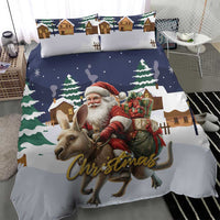 Christmas bedding set with duvet and two pillow shams, Santa kangaroo carrying gift boxes
