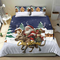 Christmas duvet cover and two pillow shams, Santa kangaroo with houses and pine trees