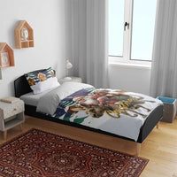 Christmas bedding set with duvet and pillow shams, Santa kangaroo with houses and trees