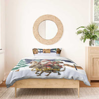 Christmas duvet cover with Santa kangaroo, houses, and pine trees in winter pattern
