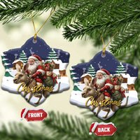 Heart-shaped ceramic Christmas ornament with Santa and kangaroo scene, gold hanging loop