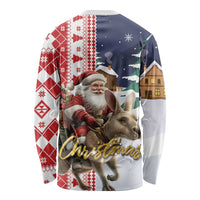 Unisex long-sleeve Christmas shirt back with Santa and reindeer, navy and red pattern