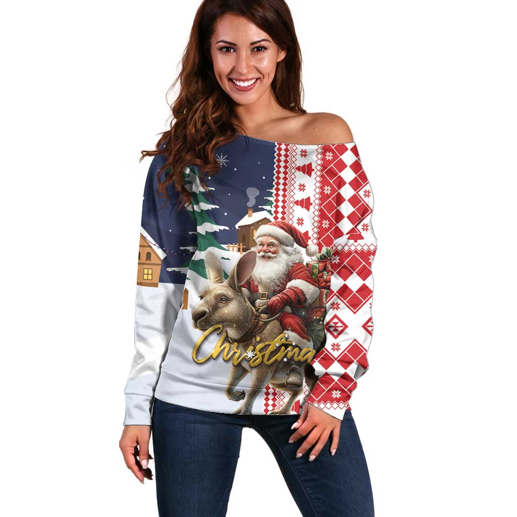 Kangaroo Australia Christmas Off Shoulder Sweater Xmas Pattern - Wonder Print Shop