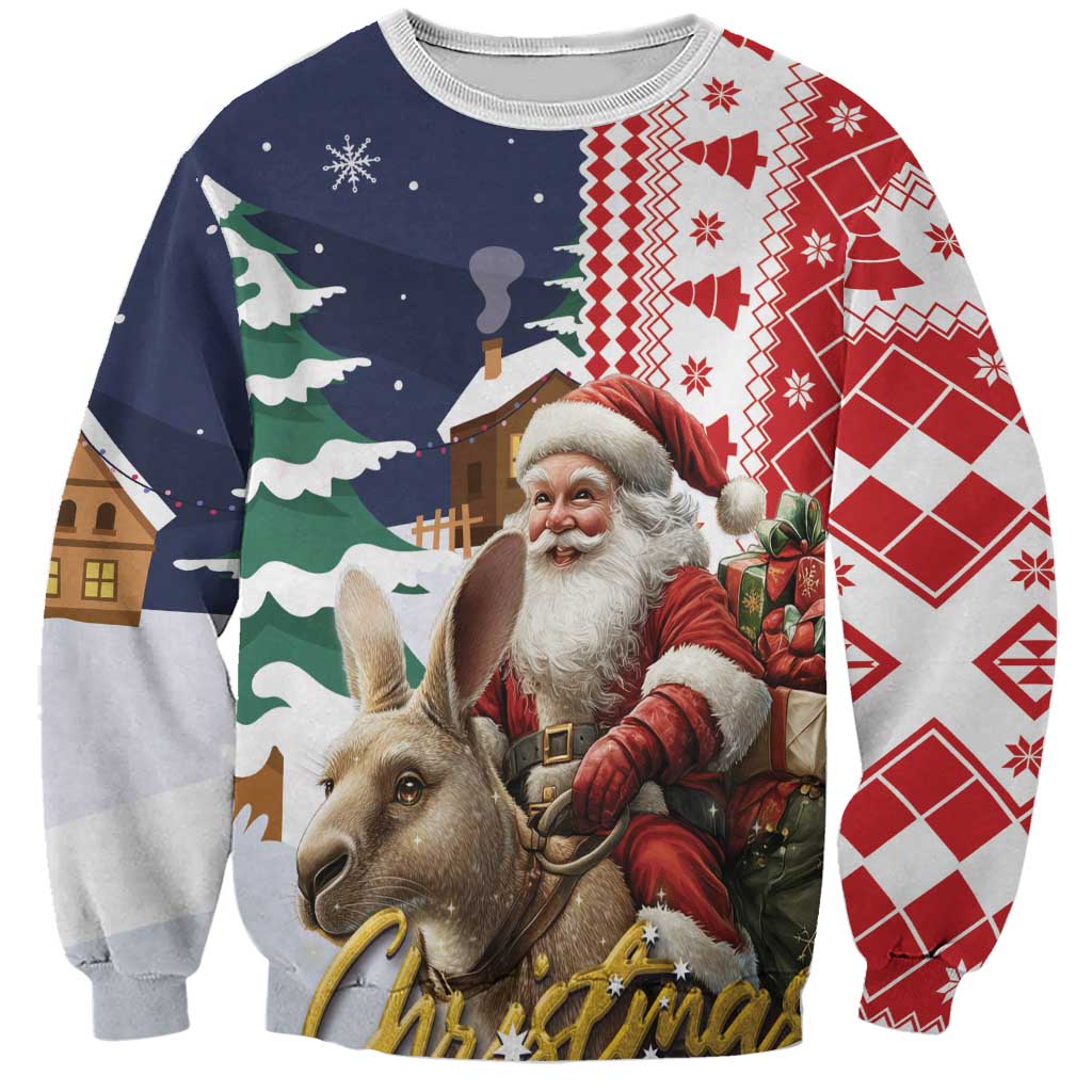 Kangaroo Australia unisex Christmas sweatshirt, navy and red Santa and kangaroo print