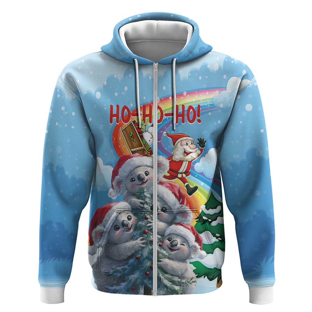 Personalised Australia Koala Christmas Zip Hoodie Santa Claus Ho Ho Ho - Wonder Print Shop