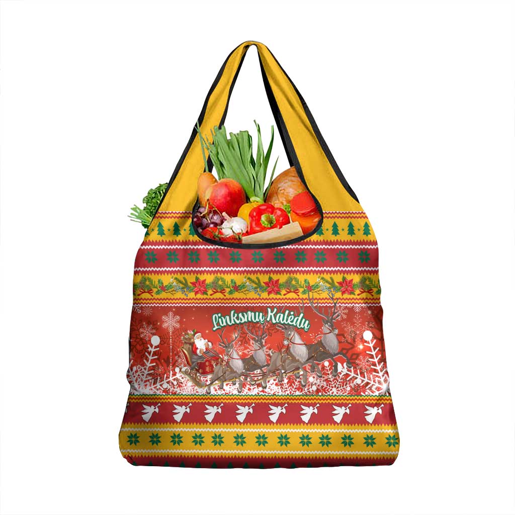 Custom Lithuania Christmas Grocery Bag Lietuva Santa Claus With Reindeer