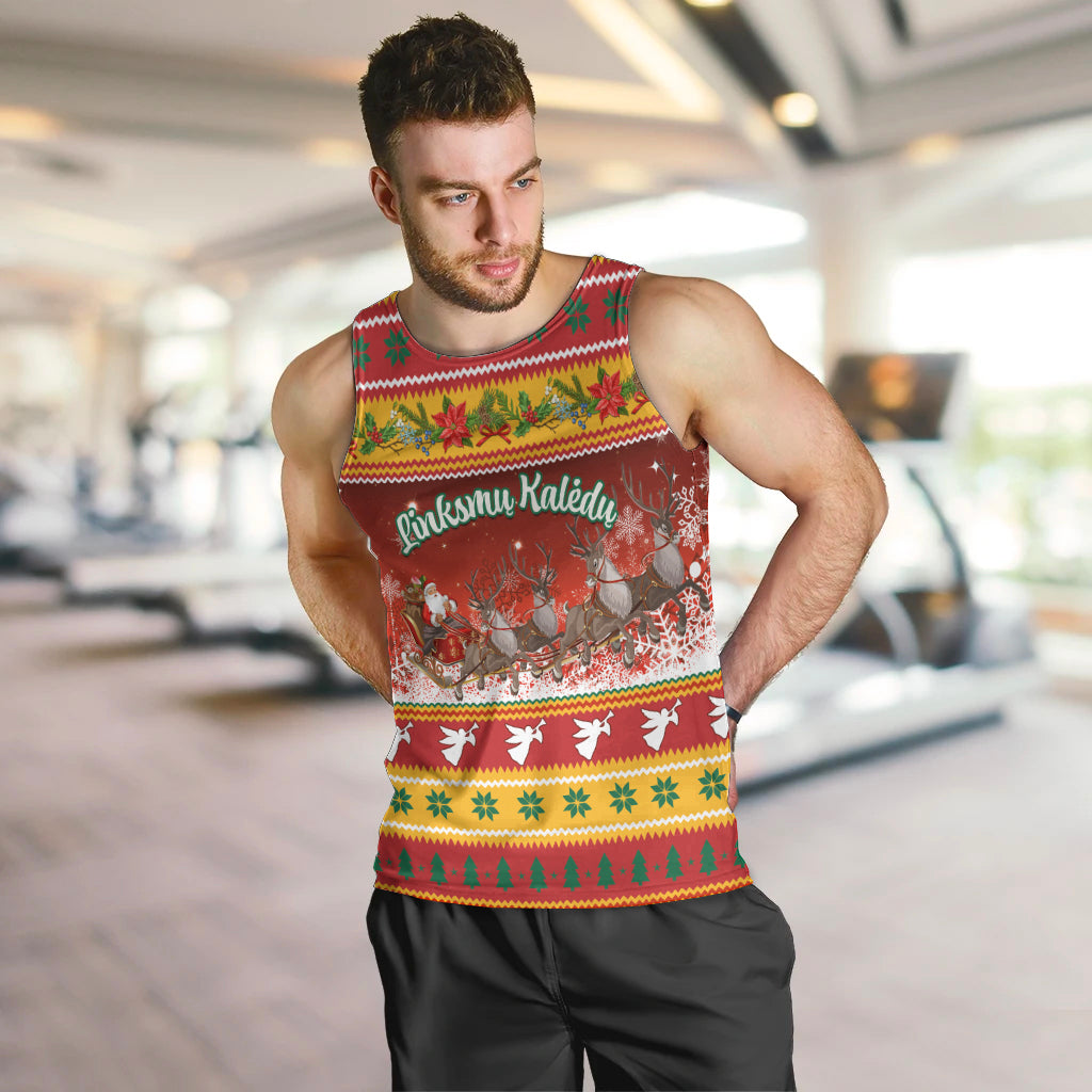 Custom Lithuania Christmas Men Tank Top Lietuva Santa Claus With Reindeer - Wonder Print Shop