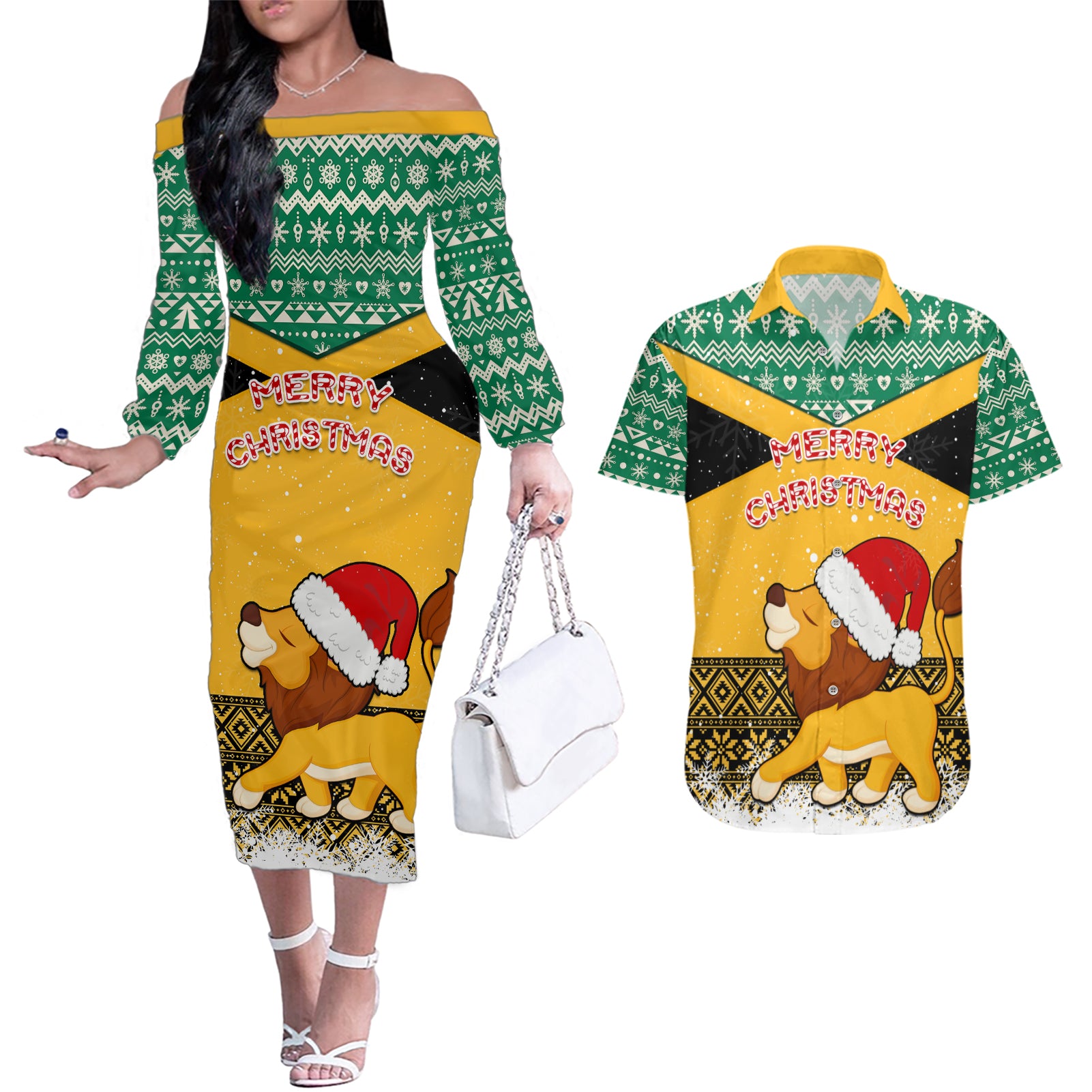 custom-jamaica-christmas-couples-matching-off-the-shoulder-long-sleeve-dress-and-hawaiian-shirt-jumieka-santa-lion