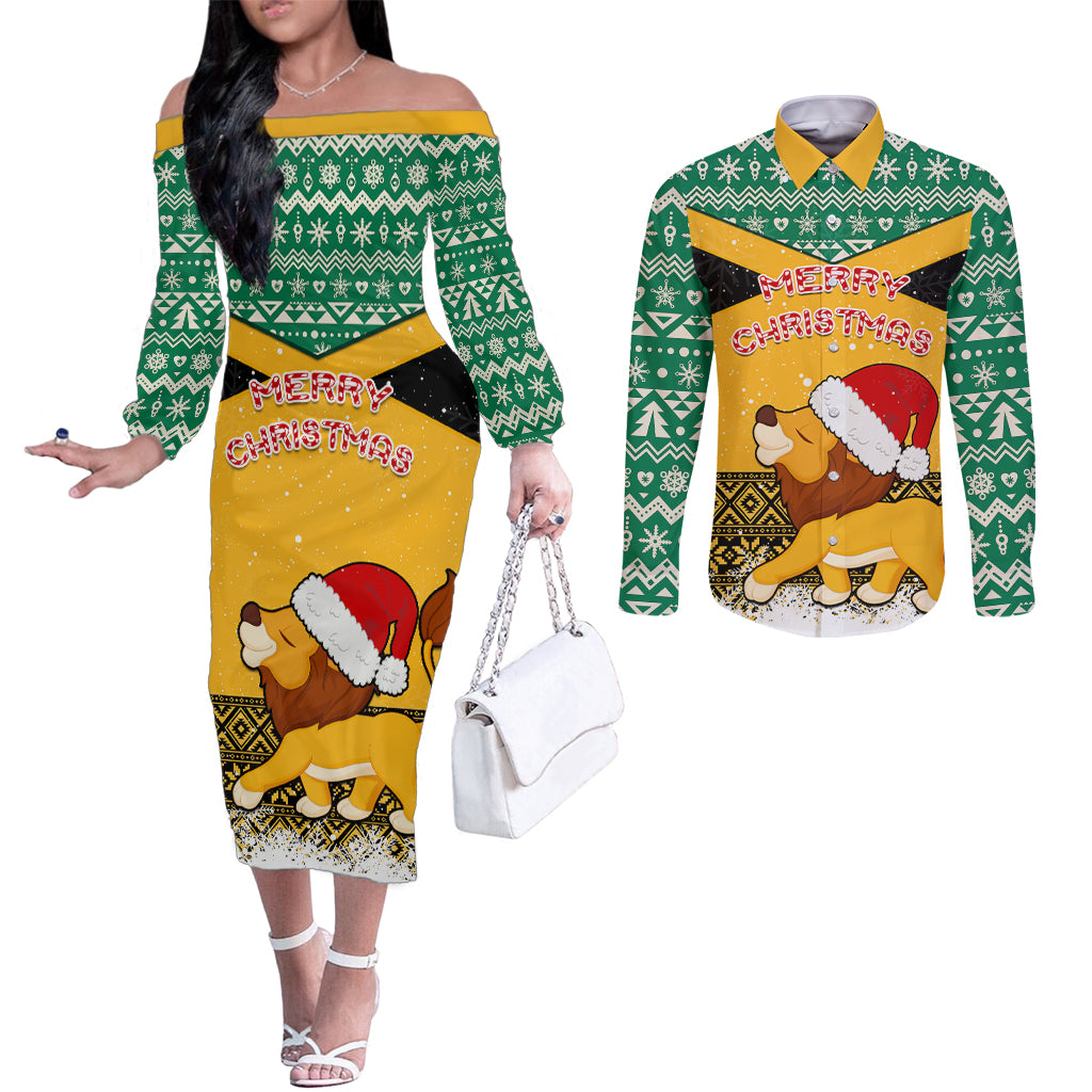 custom-jamaica-christmas-couples-matching-off-the-shoulder-long-sleeve-dress-and-long-sleeve-button-shirt-jumieka-santa-lion