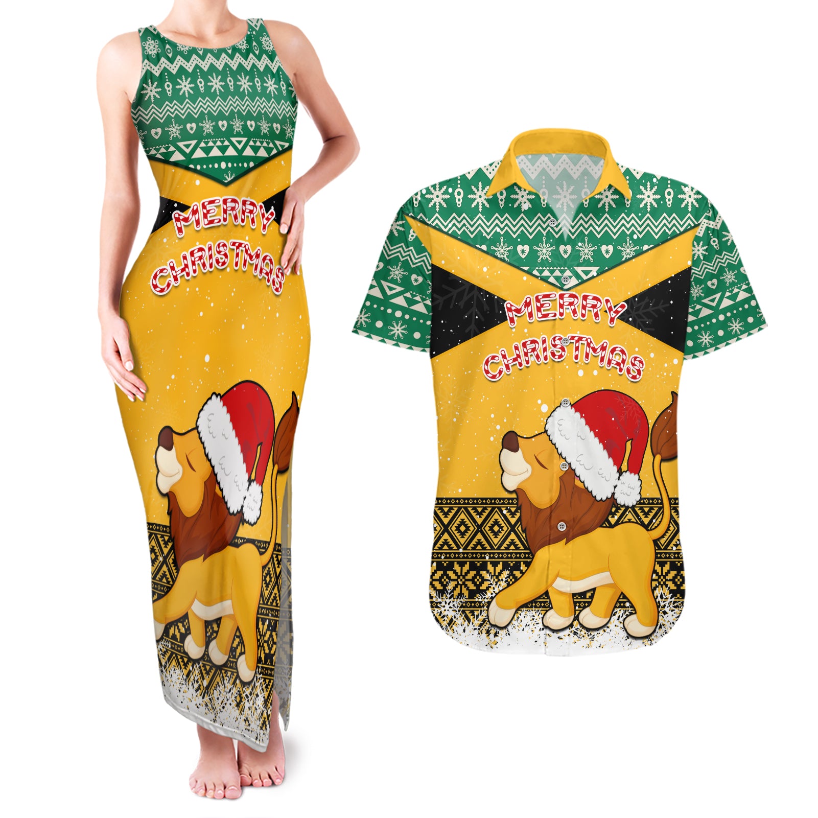 custom-jamaica-christmas-couples-matching-tank-maxi-dress-and-hawaiian-shirt-jumieka-santa-lion