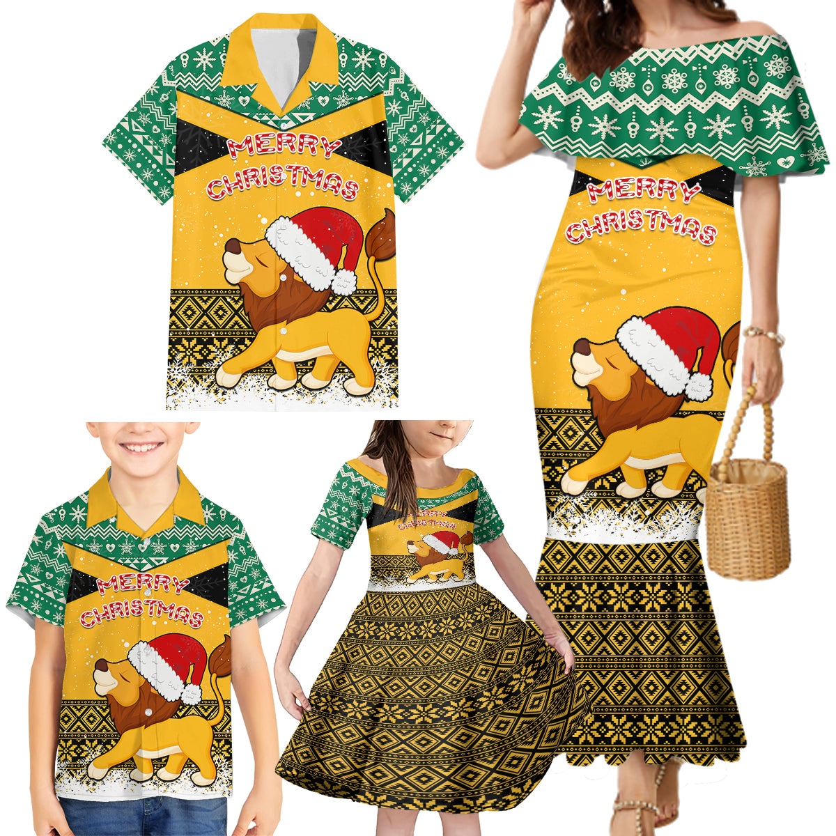 custom-jamaica-christmas-family-matching-mermaid-dress-and-hawaiian-shirt-jumieka-santa-lion