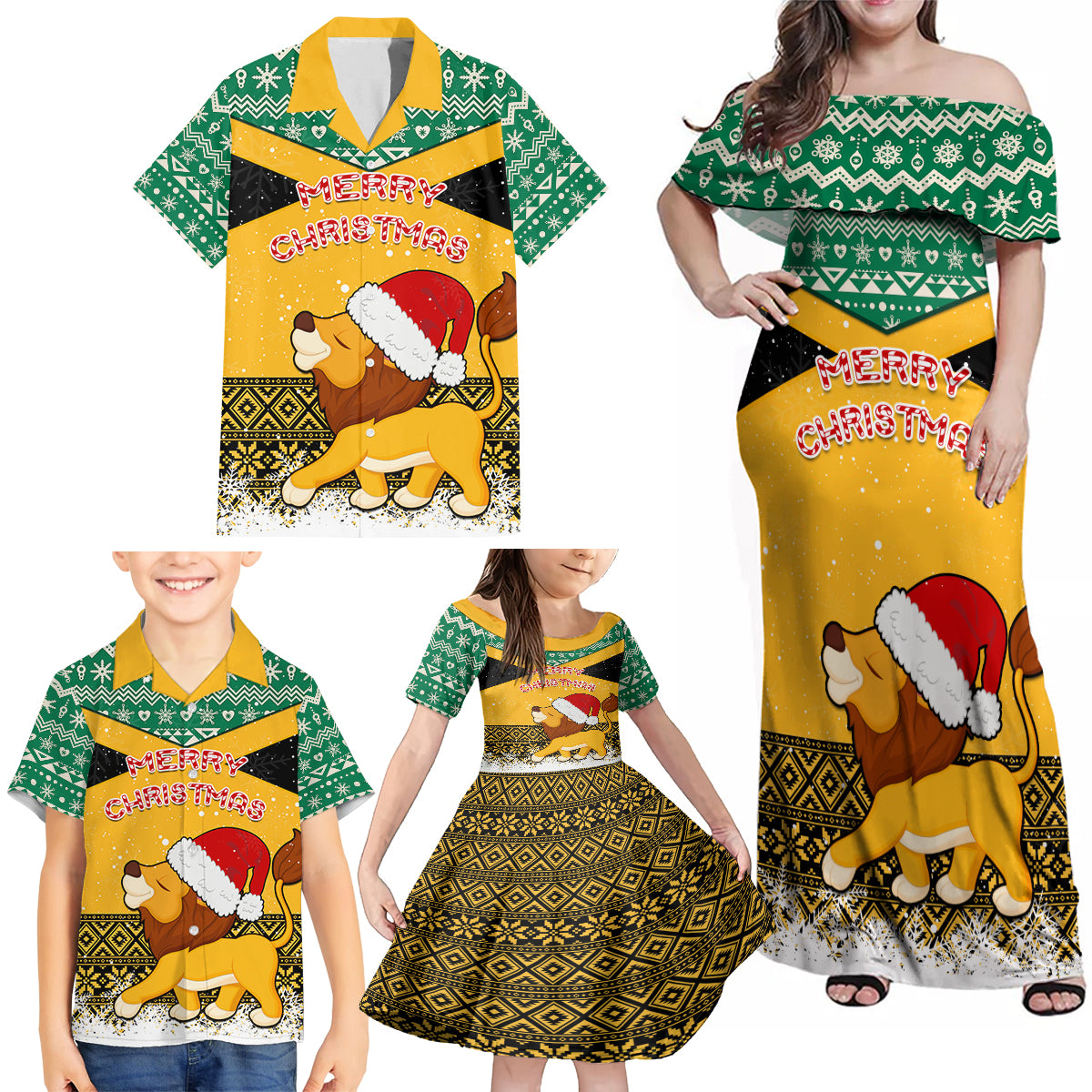 custom-jamaica-christmas-family-matching-off-shoulder-maxi-dress-and-hawaiian-shirt-jumieka-santa-lion