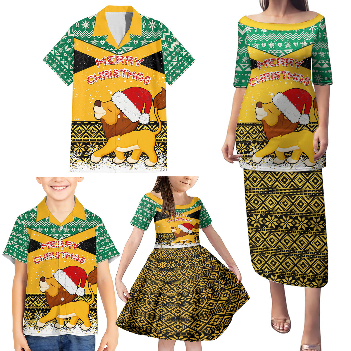 custom-jamaica-christmas-family-matching-puletasi-dress-and-hawaiian-shirt-jumieka-santa-lion