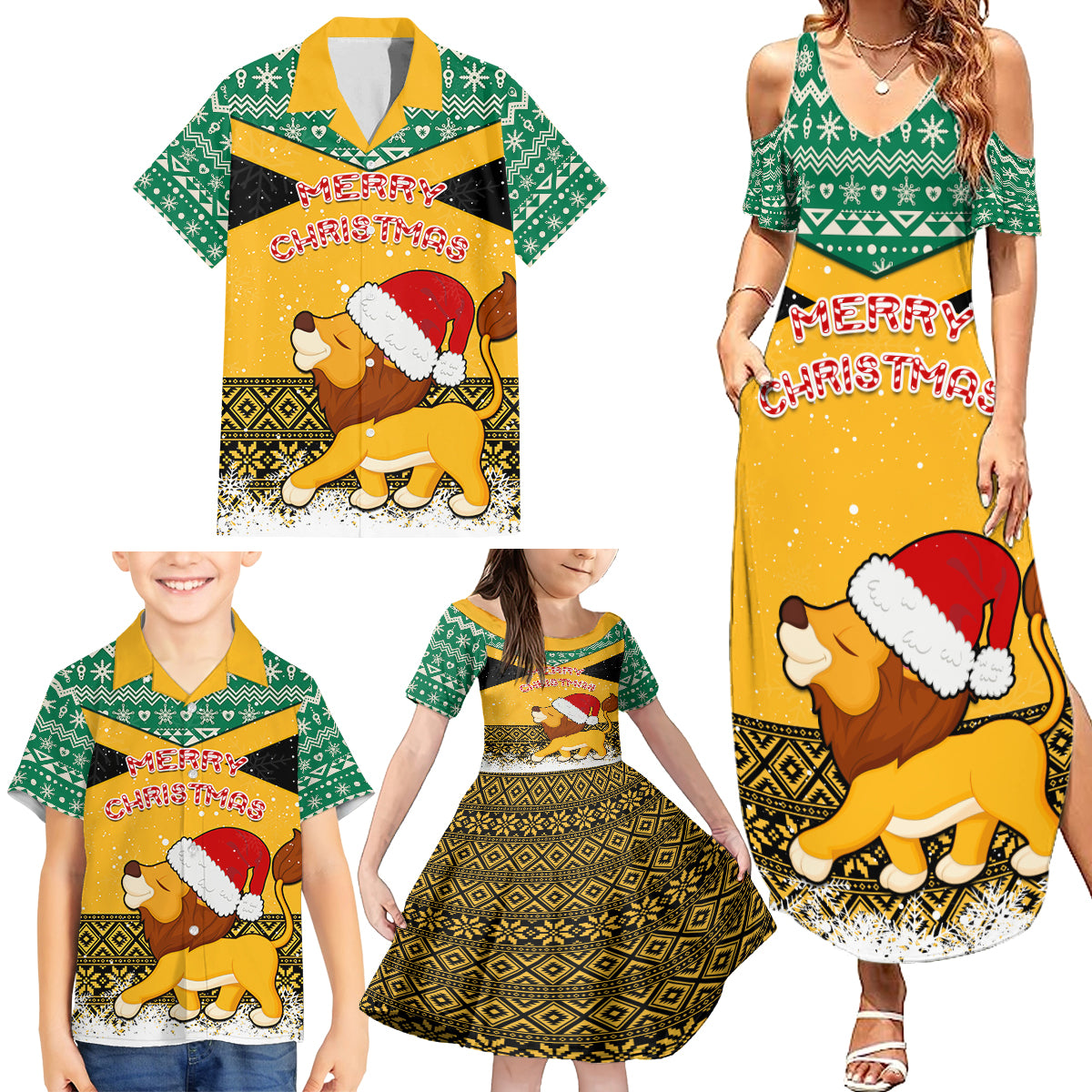 custom-jamaica-christmas-family-matching-summer-maxi-dress-and-hawaiian-shirt-jumieka-santa-lion