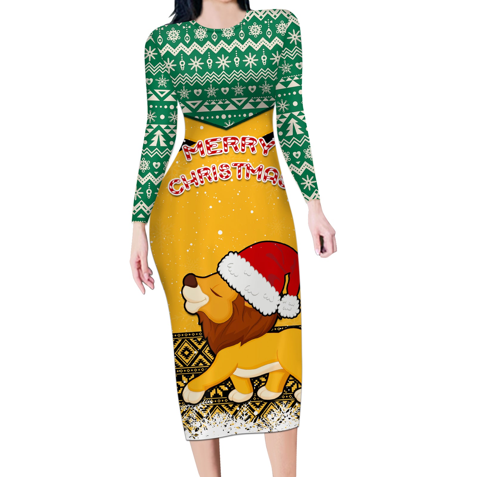 custom-jamaica-christmas-long-sleeve-bodycon-dress-jumieka-santa-lion