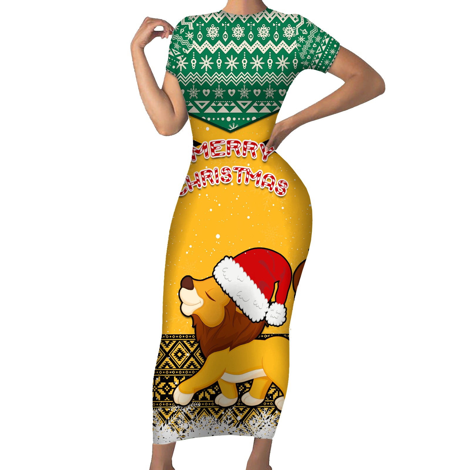 custom-jamaica-christmas-short-sleeve-bodycon-dress-jumieka-santa-lion