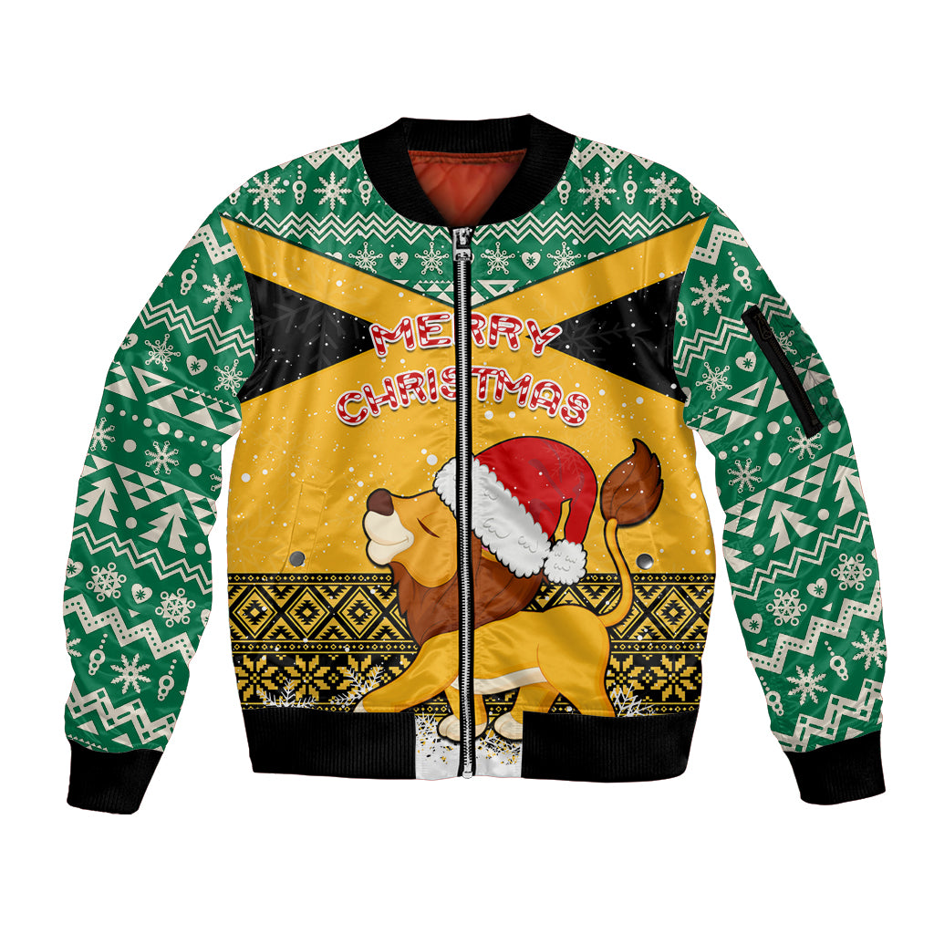 custom-jamaica-christmas-sleeve-zip-bomber-jacket-jumieka-santa-lion