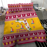 Florida-themed Christmas bedding set with Santa, Florida map, sailboats, and tree stripe pattern