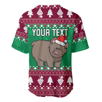 Holiday baseball jersey, maroon/green with grizzly bear and Santa hat; 'Your Text'.