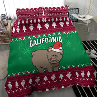 Green and red duvet and pillowcases with Santa-hat bear, California lettering