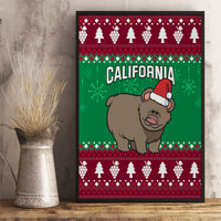 Vertical framed Christmas canvas art with California text and smiling bear in hat