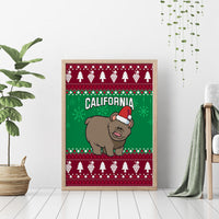 Christmas wall art canvas with California label and grizzly bear in green red border