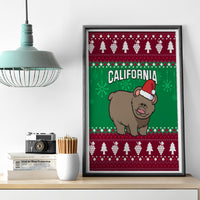 Framed Christmas canvas wall art featuring California text and brown bear in Santa hat