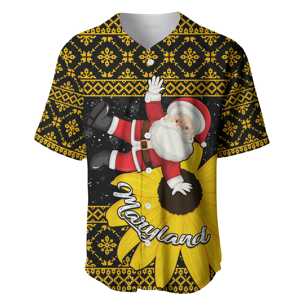 Maryland Christmas Baseball Jersey Santa Claus With Black Eyed Susan Flower - Wonder Print Shop