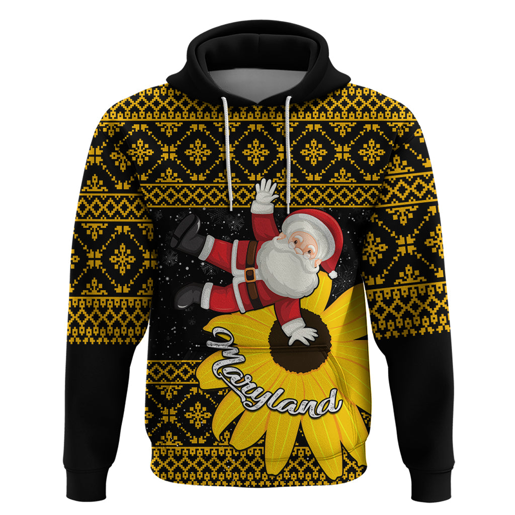 Maryland Christmas Hoodie Santa Claus With Black Eyed Susan Flower - Wonder Print Shop