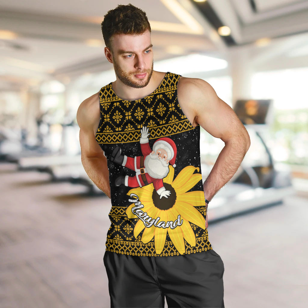 Maryland Christmas Men Tank Top Santa Claus With Black Eyed Susan Flower - Wonder Print Shop