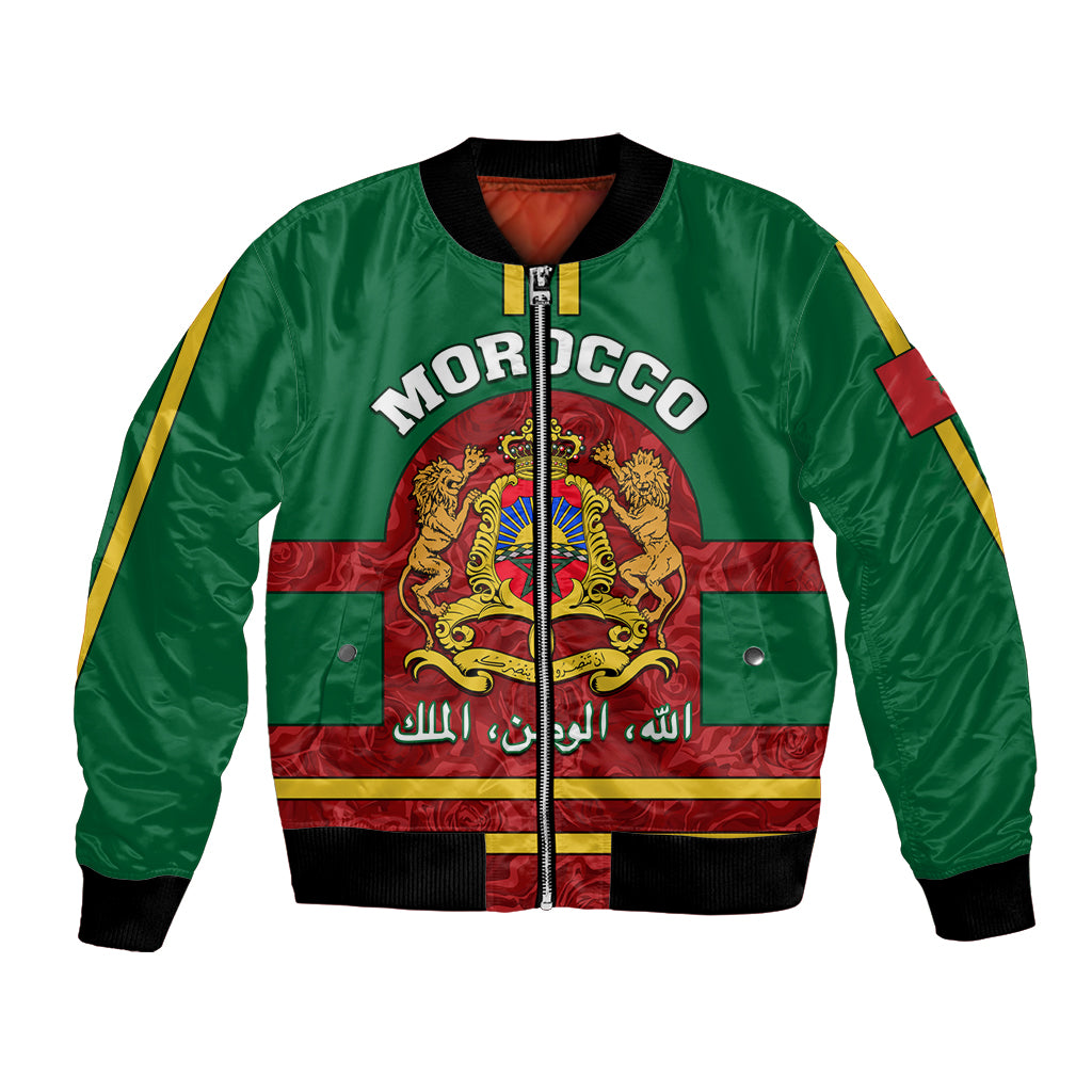 morocco-proclamation-day-bomber-jacket-marruecos-coat-of-arms-roses-pattern