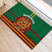 Green Morocco rubber doormat with centered coat of arms, 'MOROCCO' text, red gold stripes