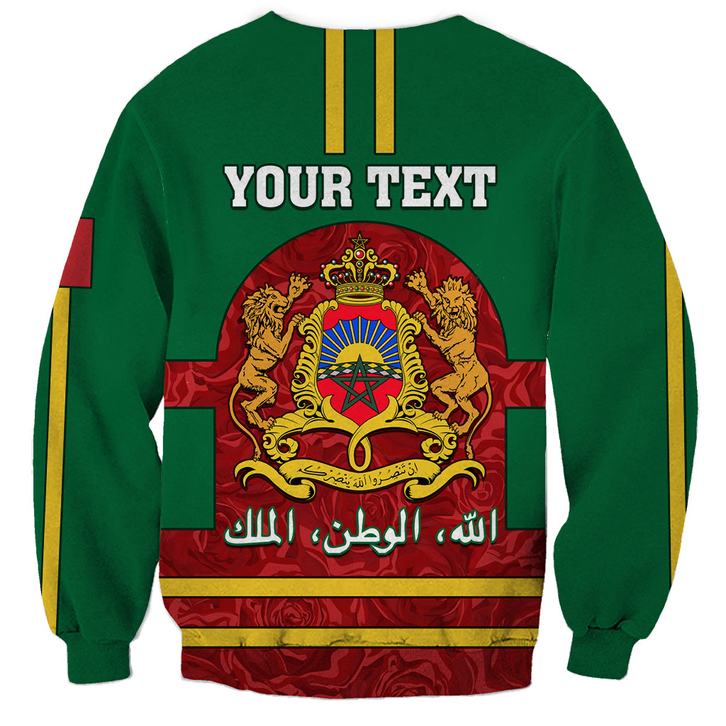 Green crewneck sweatshirt back with Your Text and coat-of-arms graphic