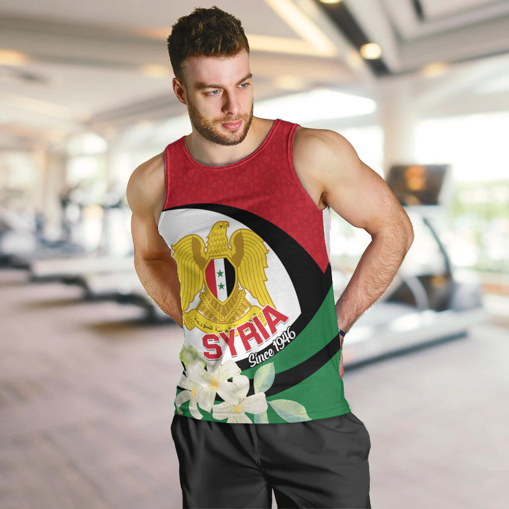 Syria Independence Day Men Tank Top Syrian Coat Of Arms With Jasmine Flower - Wonder Print Shop