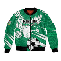 Green football bomber jacket with white eagle graphic, front zipper, ribbed cuffs