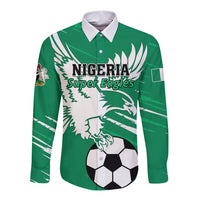 Green long-sleeve button shirt with front Nigeria Super Eagles graphic and crest
