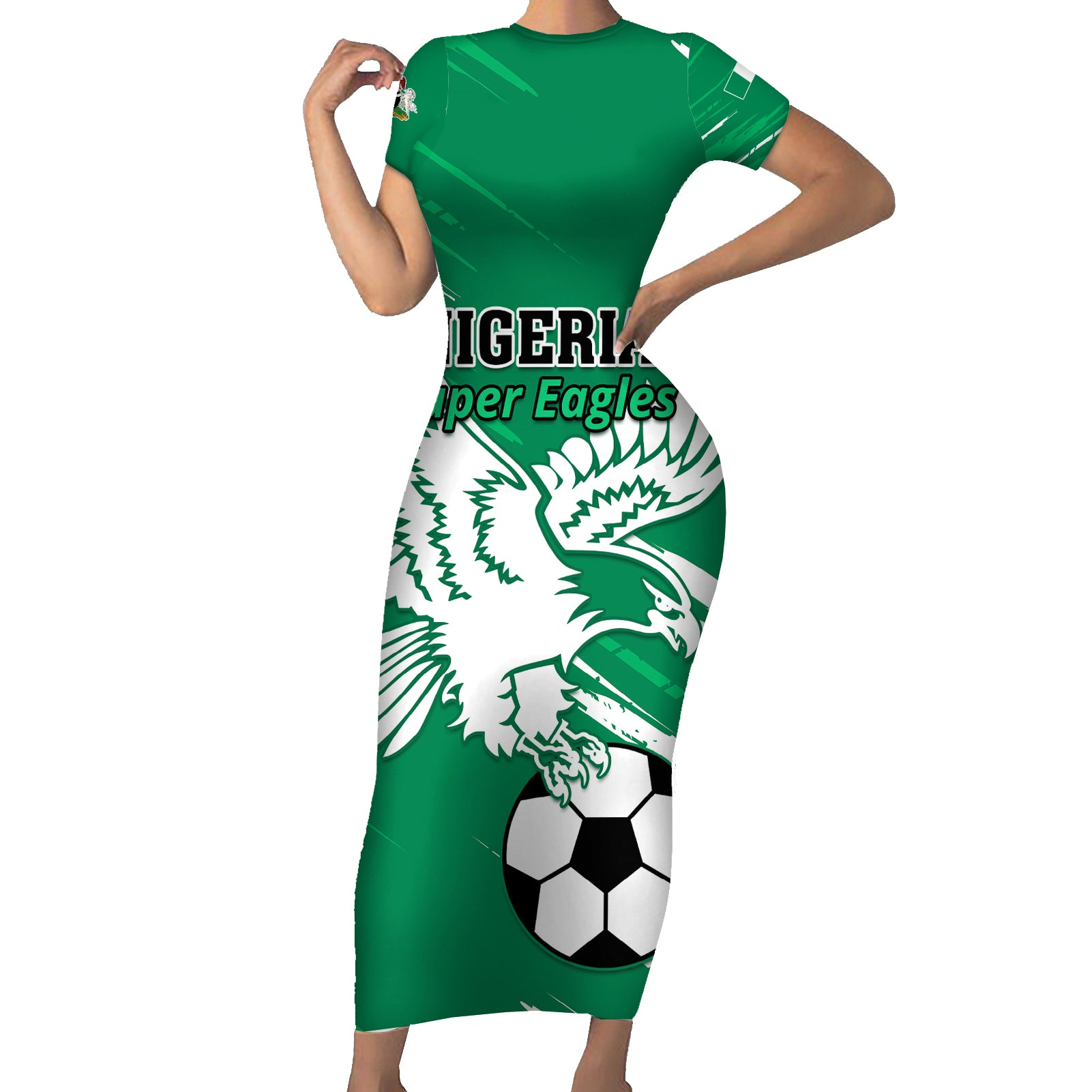 Nigeria Football Short Sleeve Bodycon Dress Go Super Eagles - Wonder Print Shop