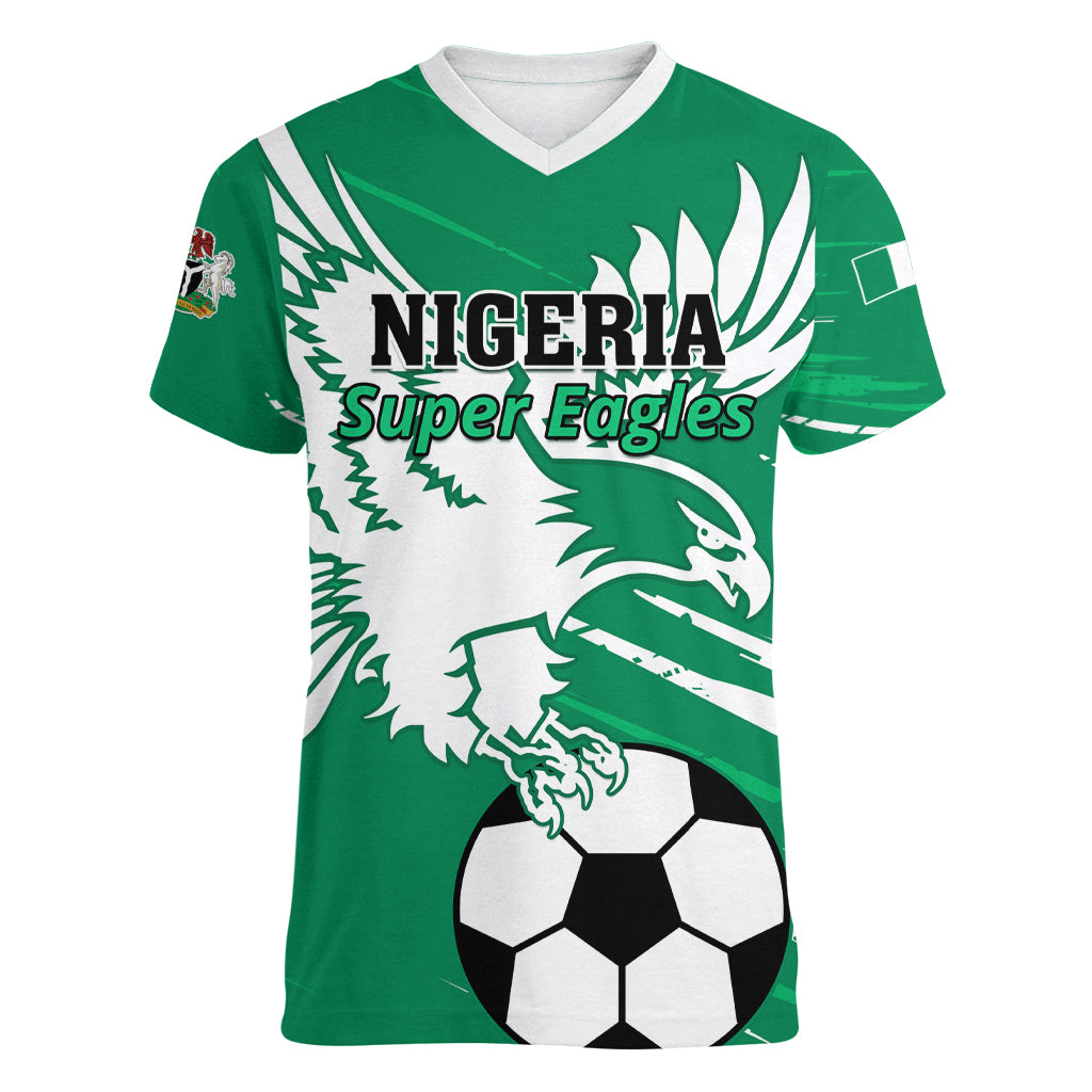 Nigeria Football Women V Neck T Shirt Go Super Eagles - Wonder Print Shop