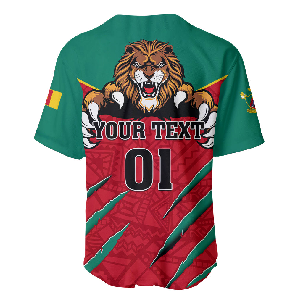 Cameroon baseball jersey back with lion crest and bold 01 print, green and red flag pattern