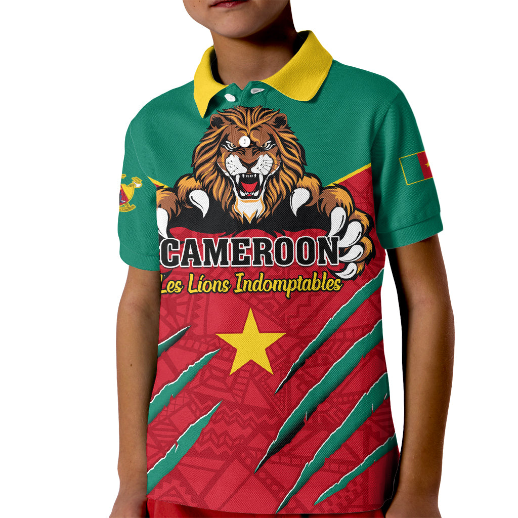 Cameroon Football Kid Polo Shirt Go Les Lions Indomptables - Wonder Print Shop