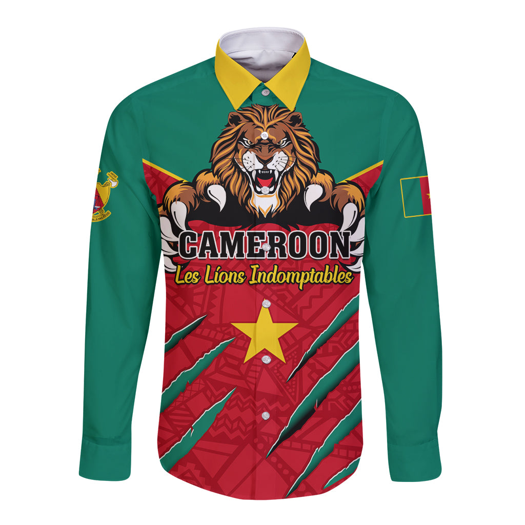 Unisex long-sleeve button football shirt with green sleeves, yellow collar, lion front graphic