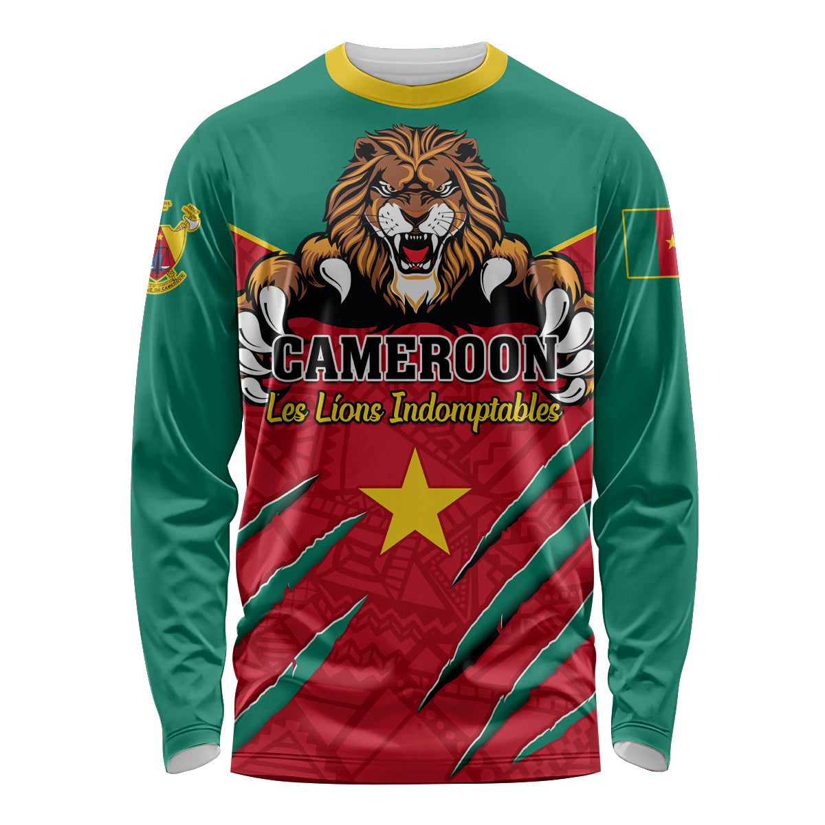 Cameroon Football Long Sleeve Shirt Go Les Lions Indomptables - Wonder Print Shop